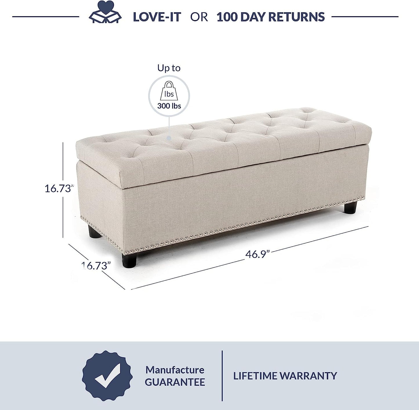 Button-Tufted Storage Ottoman and Bench