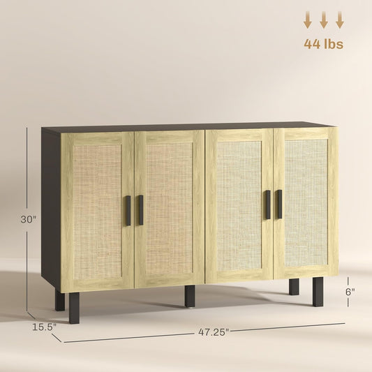4 Door Rattan Wicker Buffet Cabinet