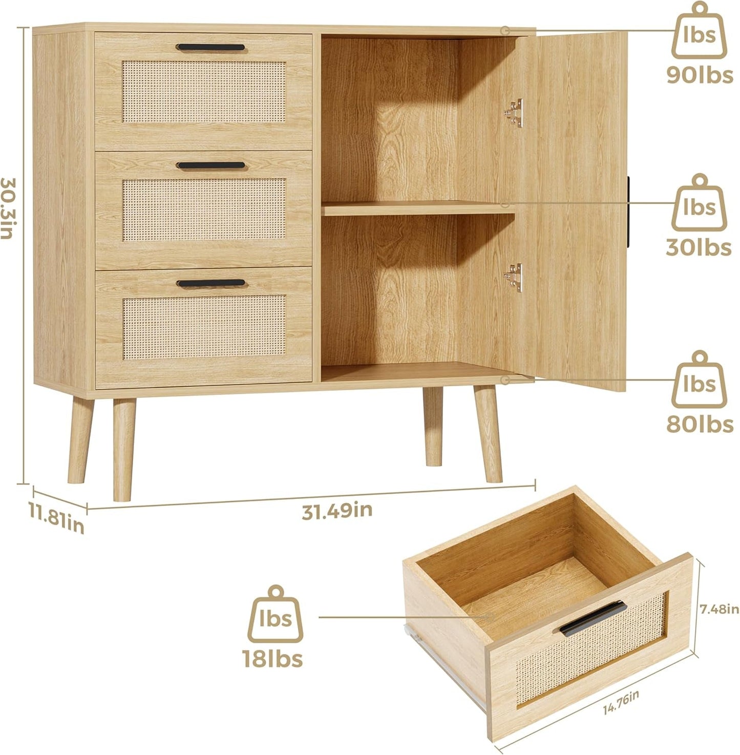 Modern Rattan Buffet Cabinet