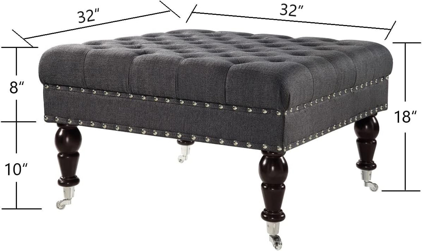 Tufted Ottoman with Rolling Wheels