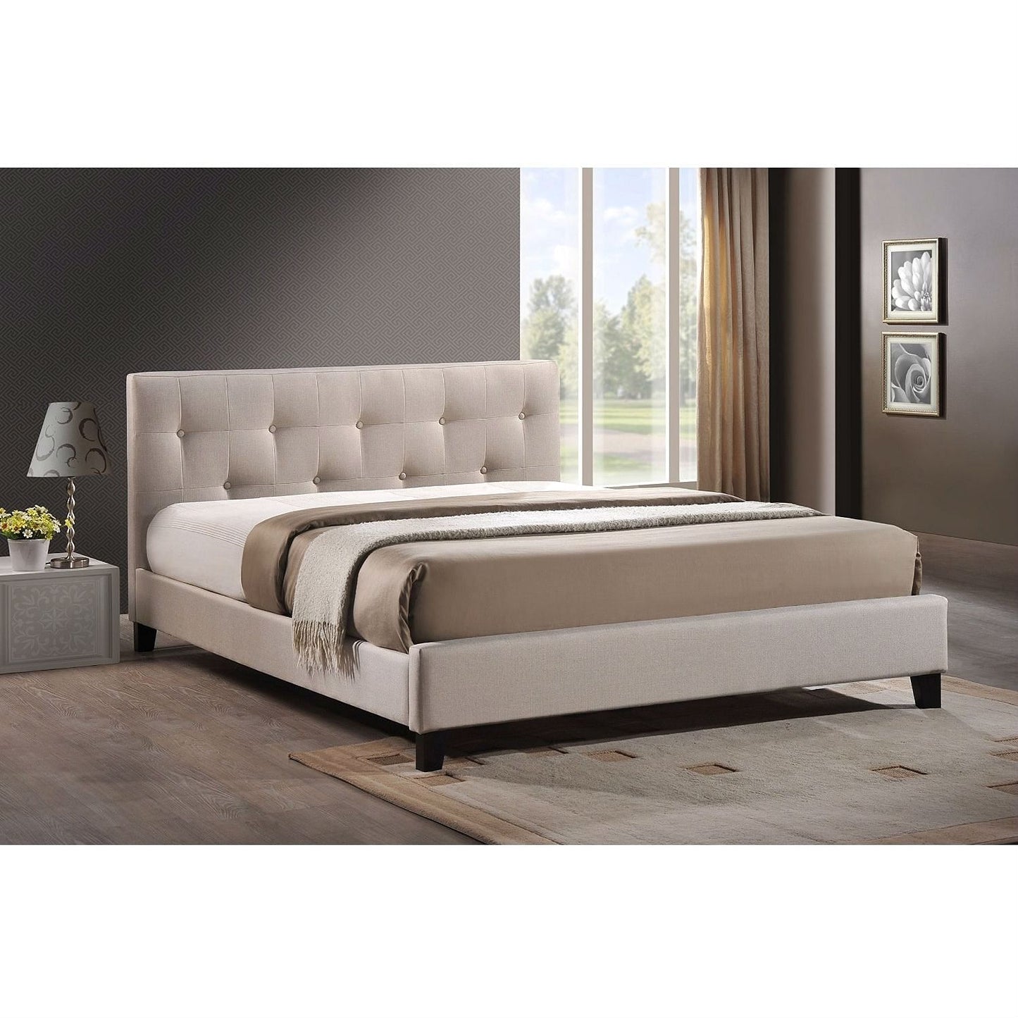 Full size Modern Platform Bed with Tufted Headboard
