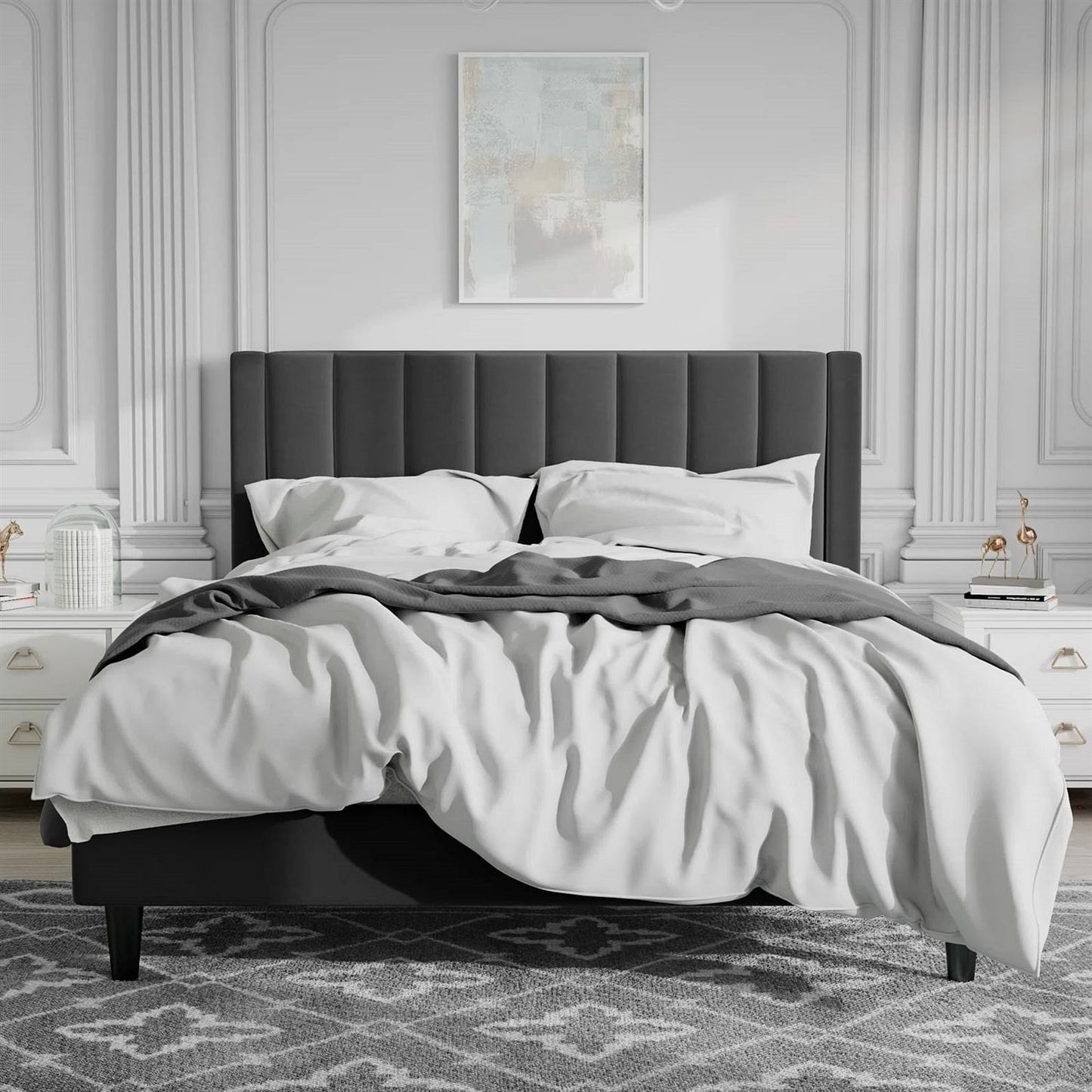 Queen Black Velvet Platform Bed