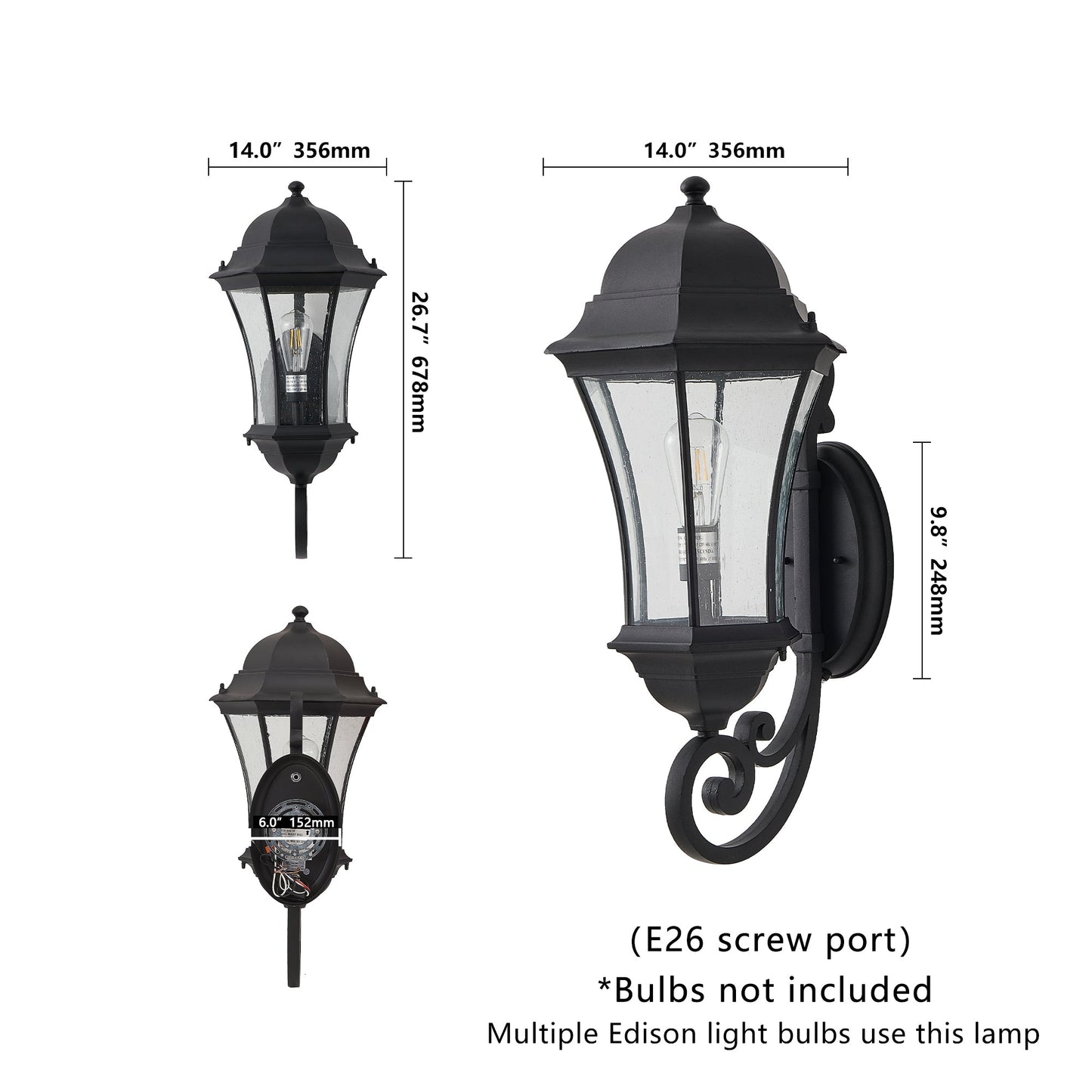 Black Outdoor Wall Lantern with Dusk to Dawn Sensor