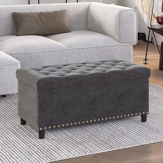 Button-Tufted Storage Ottoman