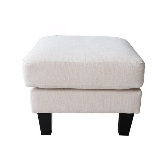 Beige ottoman with black legs on a white background