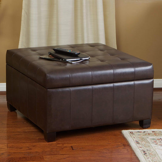 Marbled Brown Leather Storage Ottoman