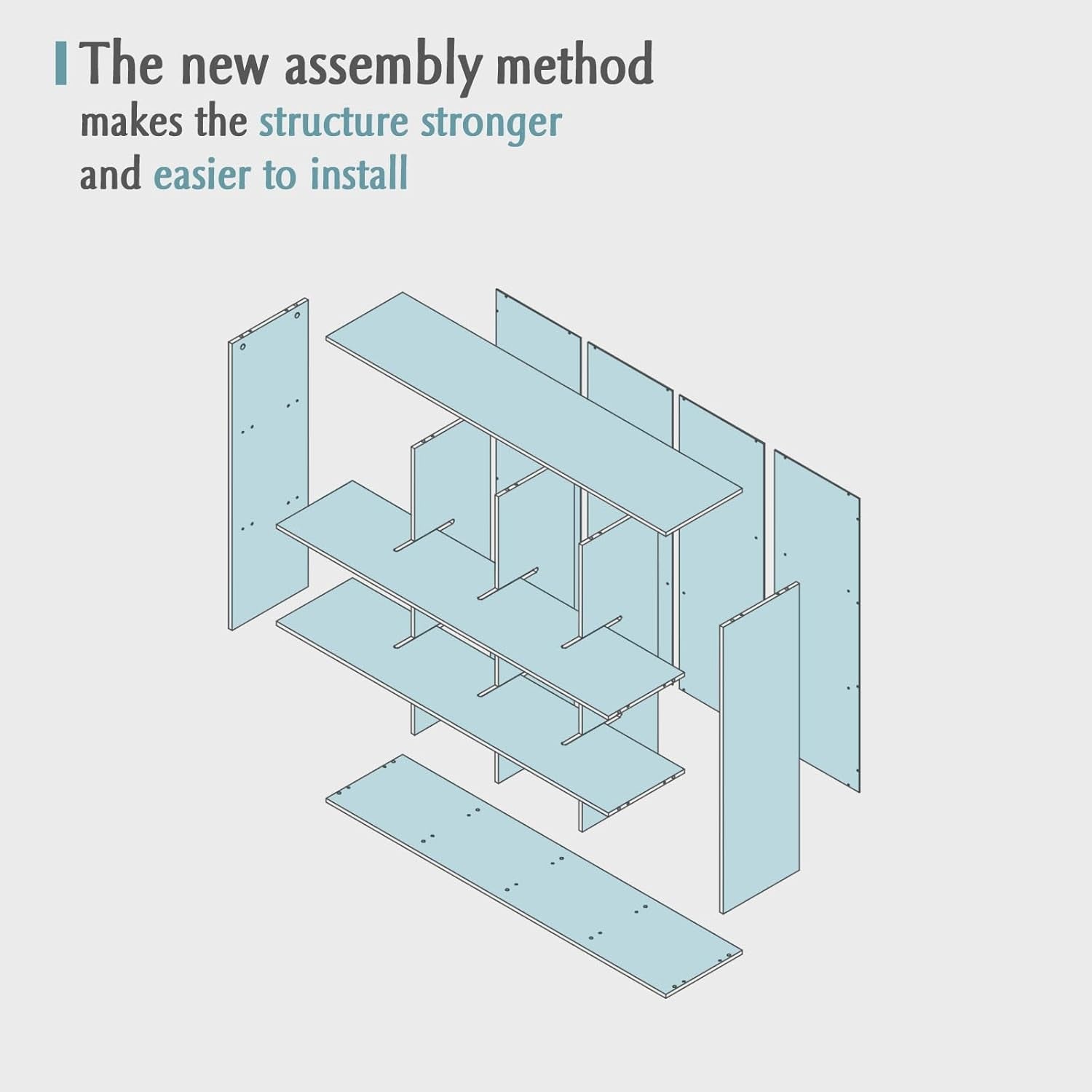 Diagram of a structural assembly method with text on a light gray background
