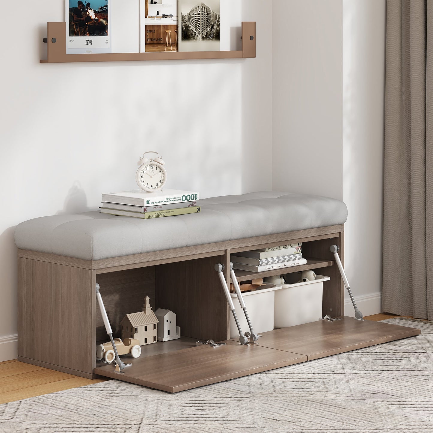 Tufted Chanille 49" Storage Bench with Adjustable Shelves