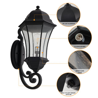 Black Outdoor Wall Lantern with Dusk to Dawn Sensor