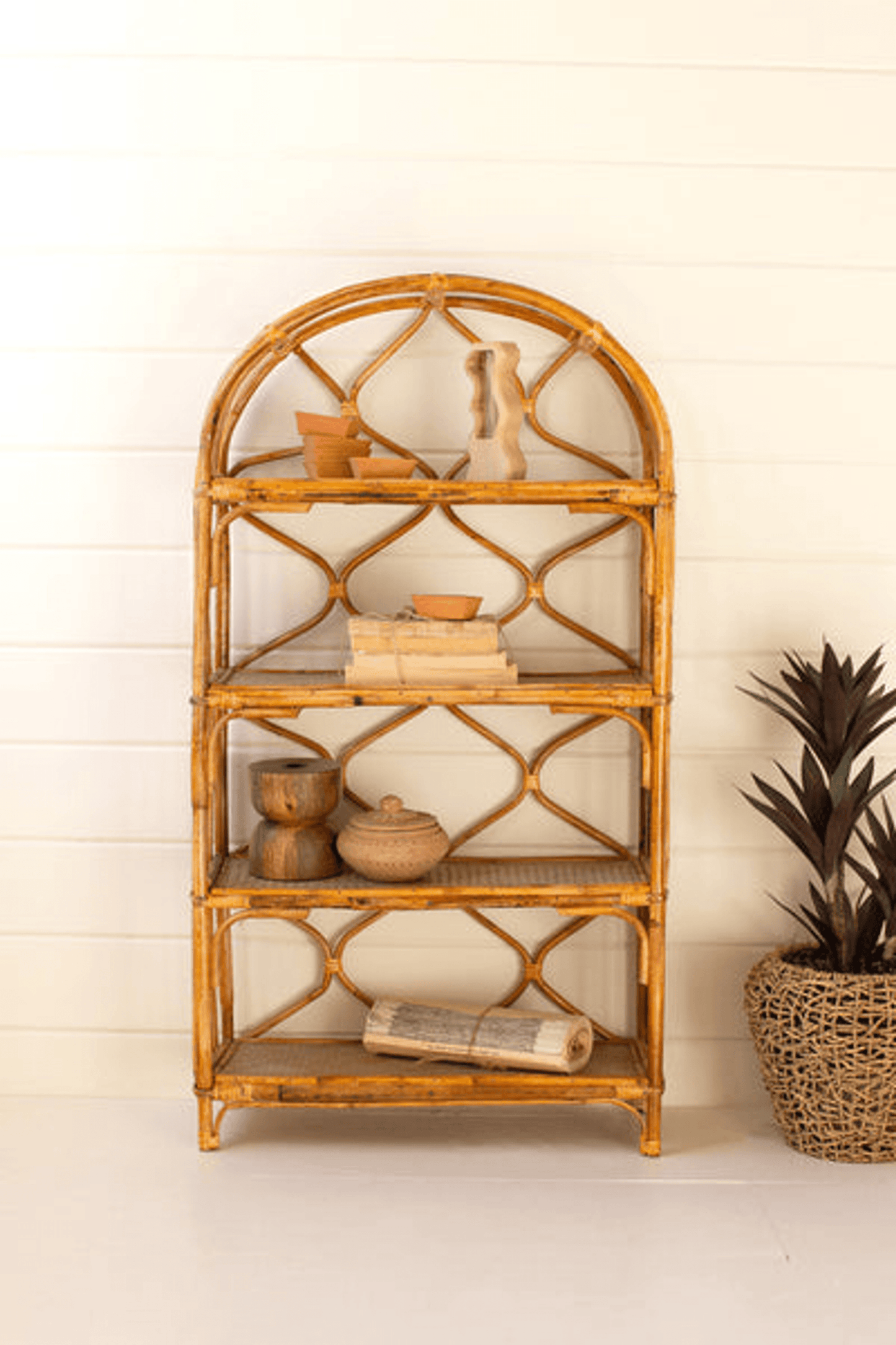 Elegant Rattan Four-Tiered Shelf
