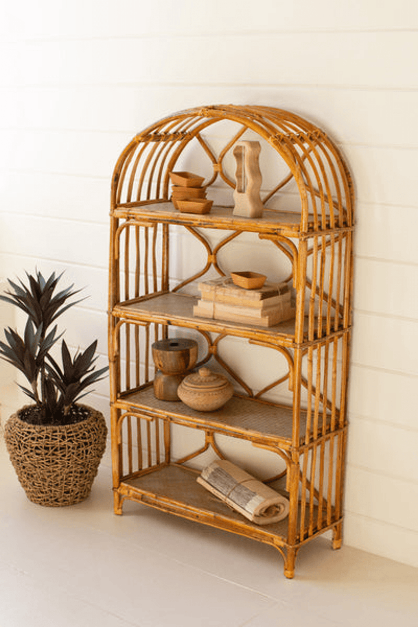 Elegant Rattan Four-Tiered Shelf