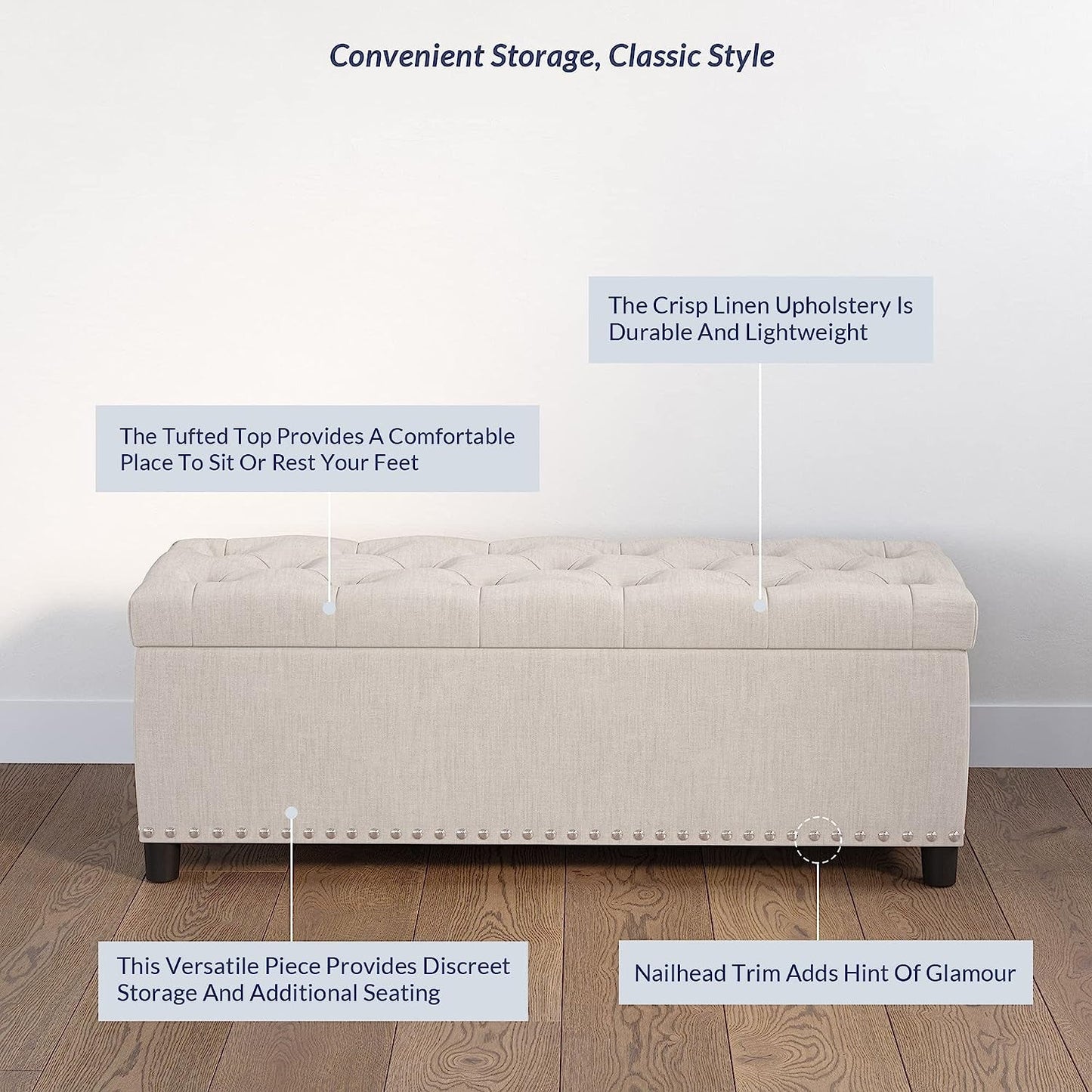 Button-Tufted Storage Ottoman and Bench