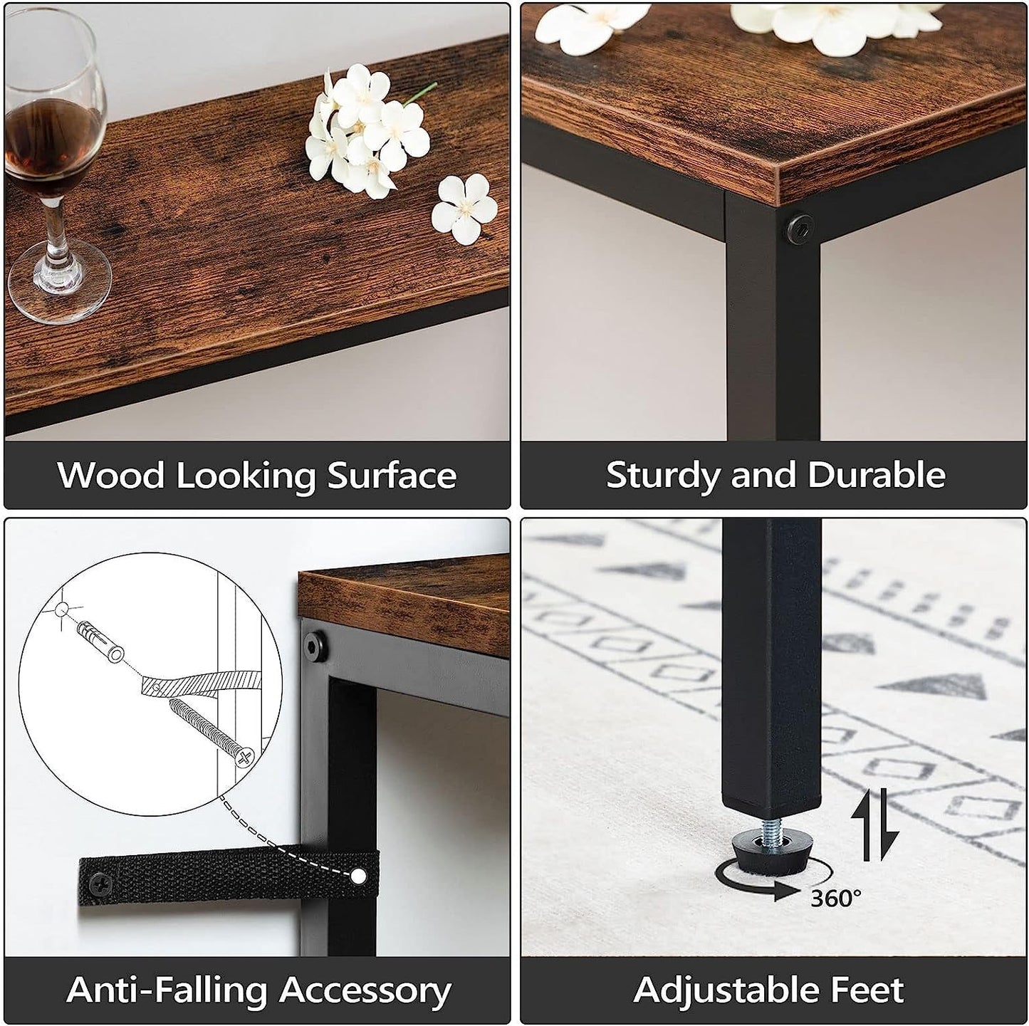 Industrial Sofa Table with Power and USB