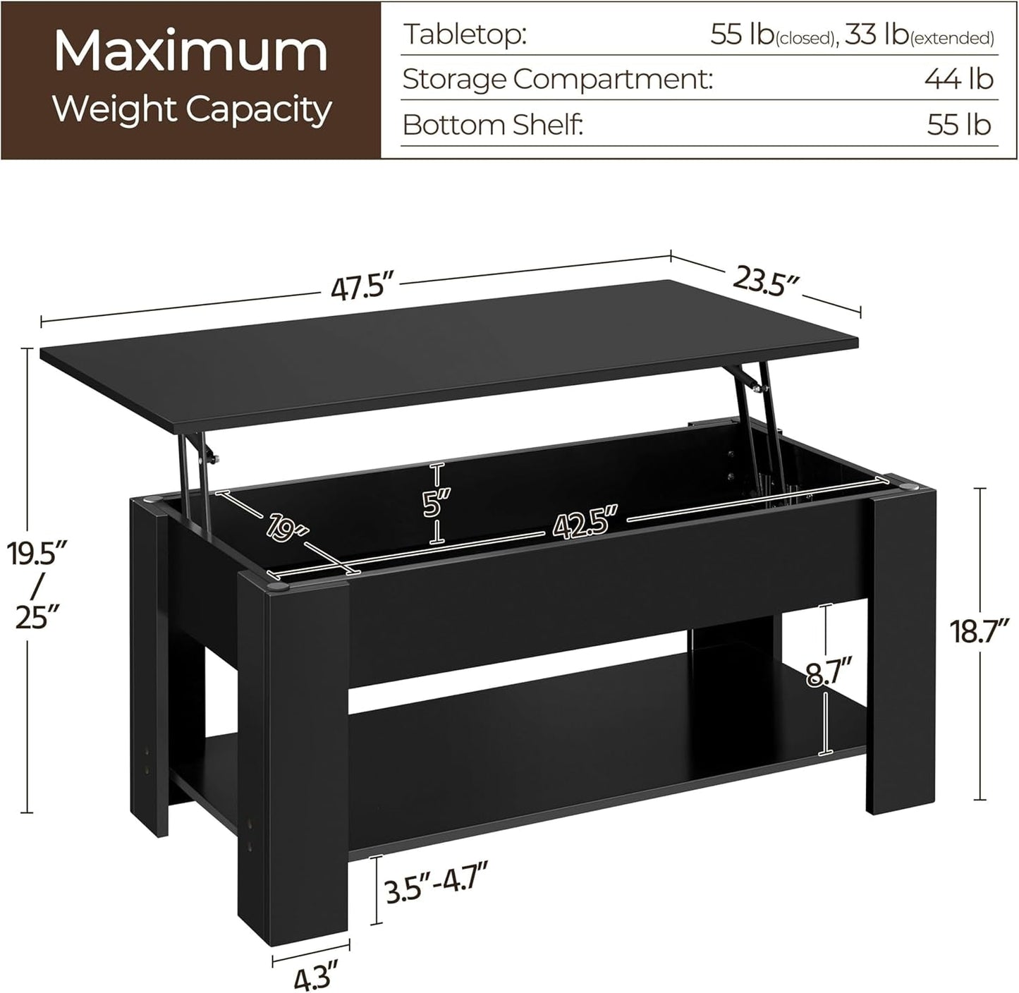 Black Lift Top Coffee Table