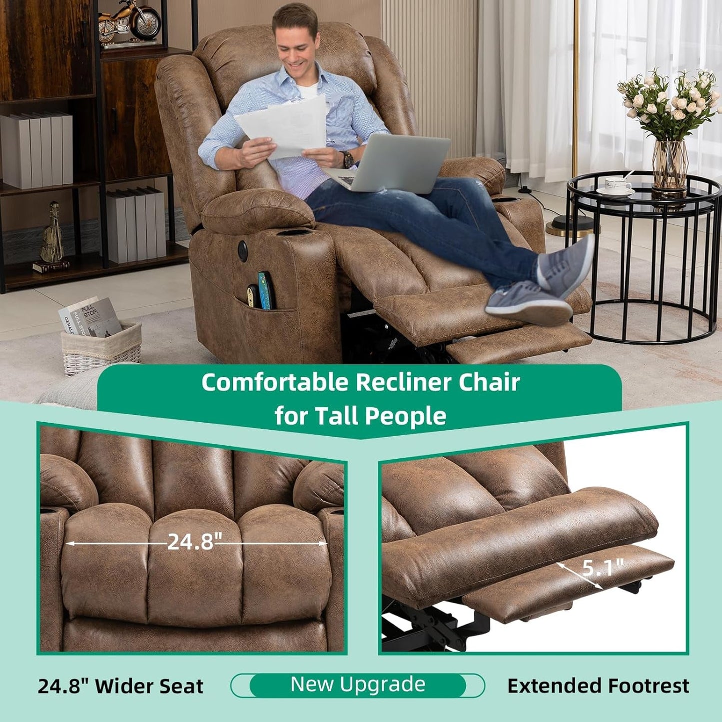 Tall Man Power Lift Recliner with Massage and Heat