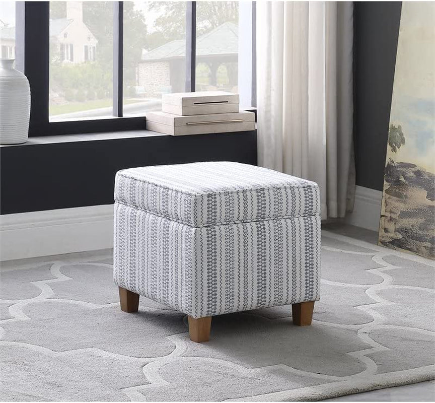 Farmhouse Blue Stripe Ottoman with Storage