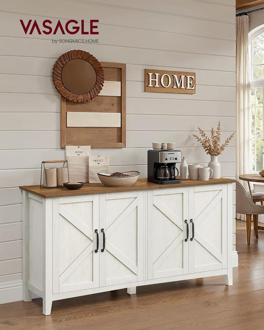 Country-Chic White Honey Brown Buffet Cabinet