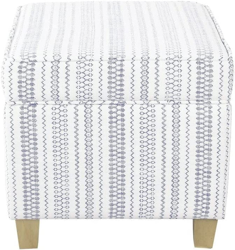 Farmhouse Blue Stripe Ottoman with Storage