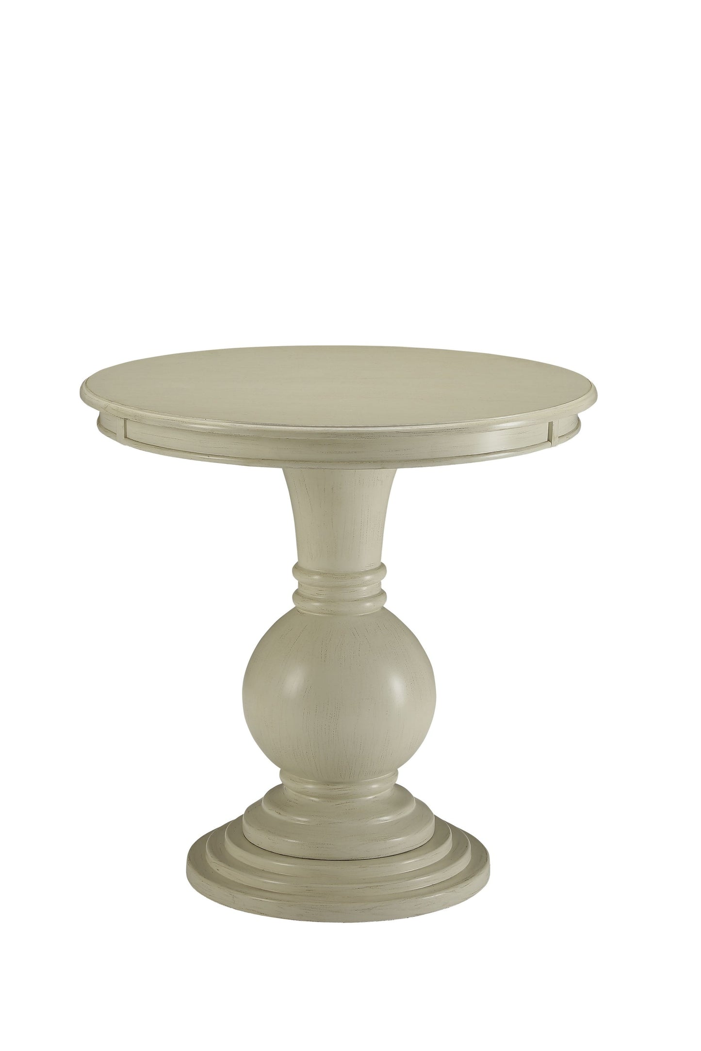 Round side table with a pedestal base on a white background