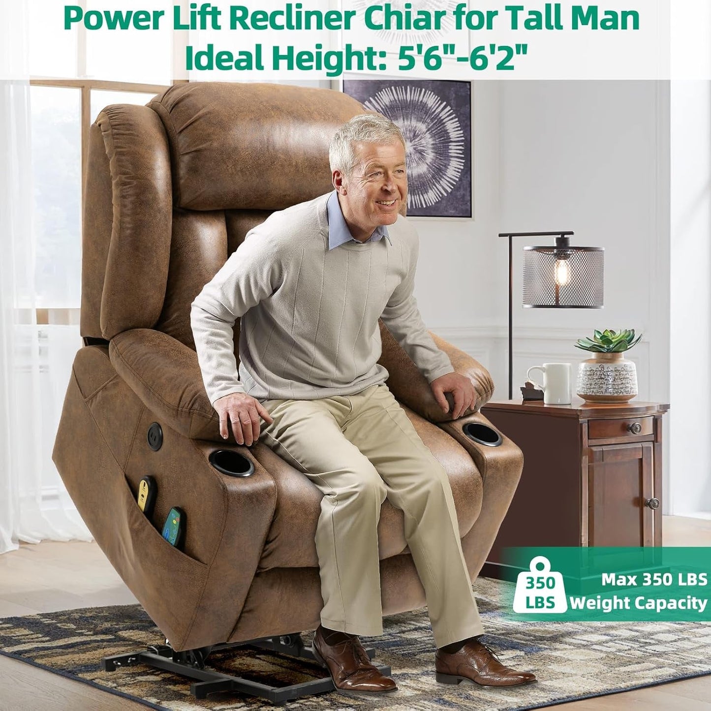 Tall Man Power Lift Recliner with Massage and Heat