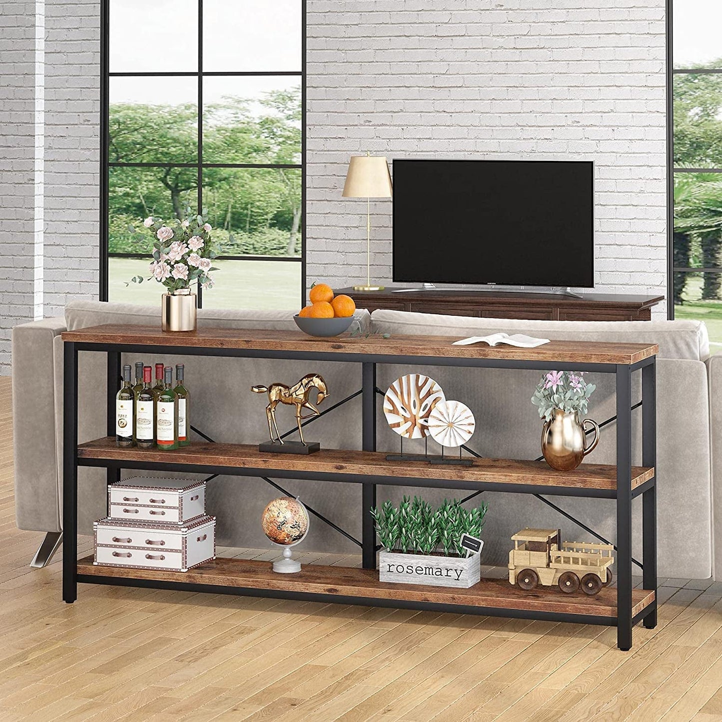 Sleek Sofa Table with Storage Shelves