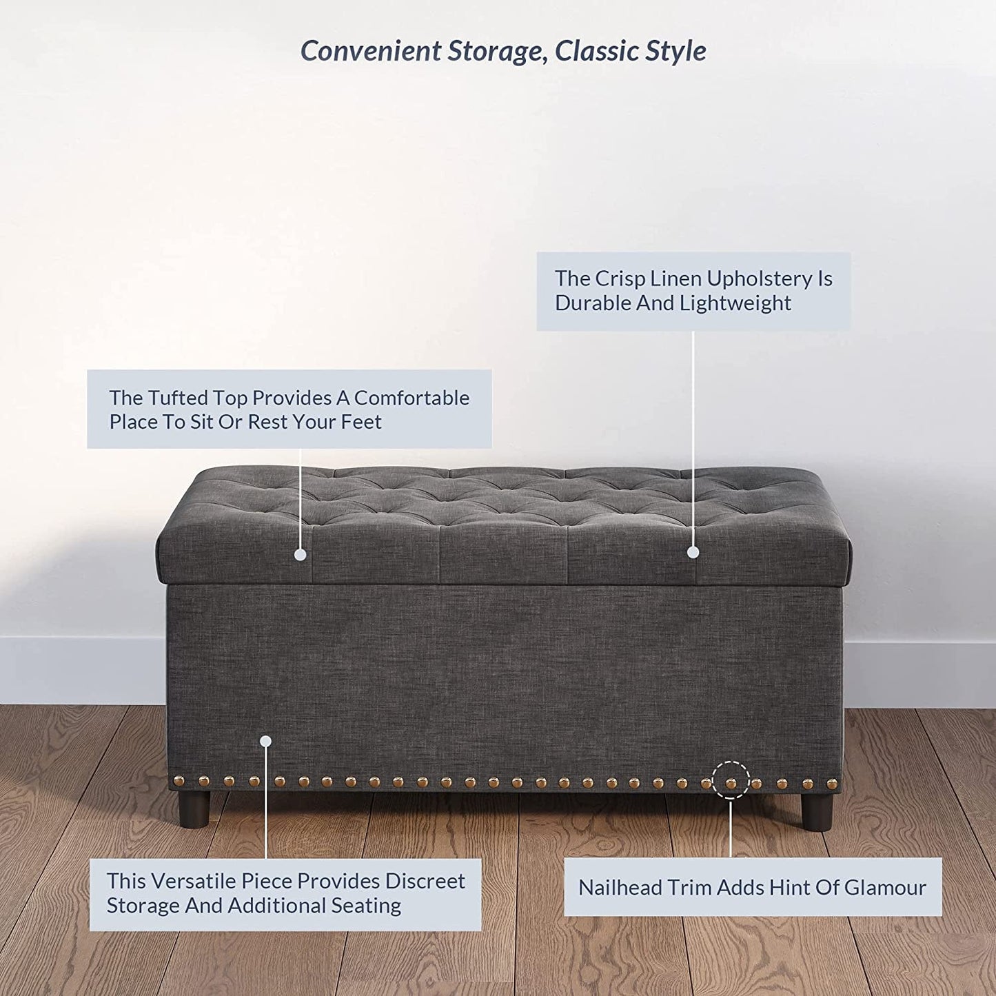 Button-Tufted Storage Ottoman