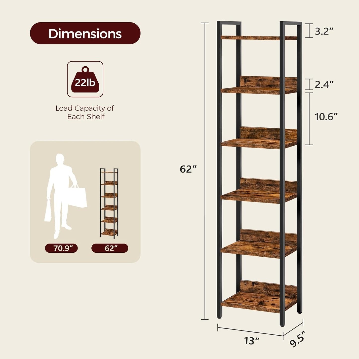 Sleek 6-Tier Bookcase