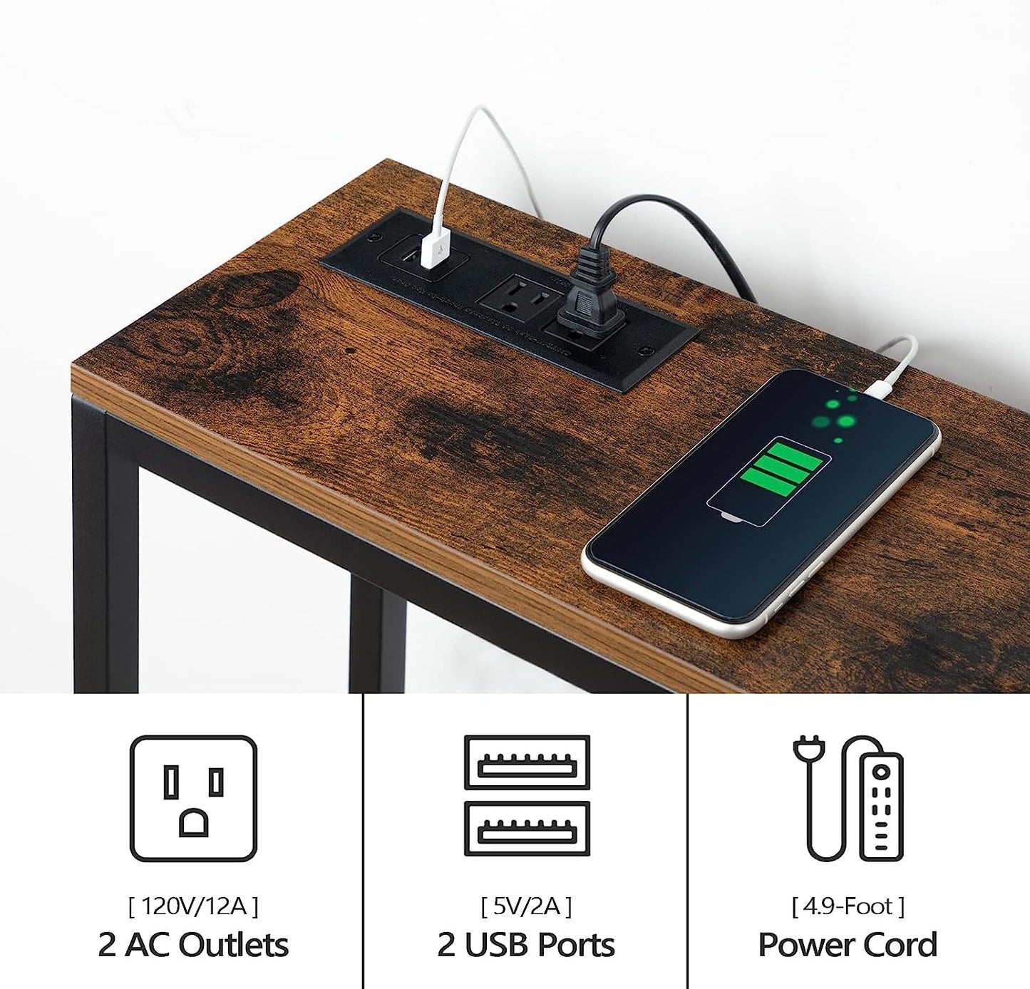 Industrial Sofa Table with Power and USB