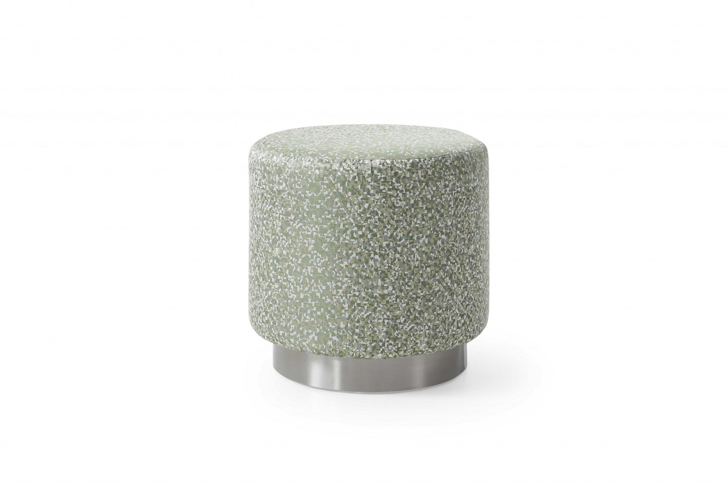 Green textured stool with silver base on a white background