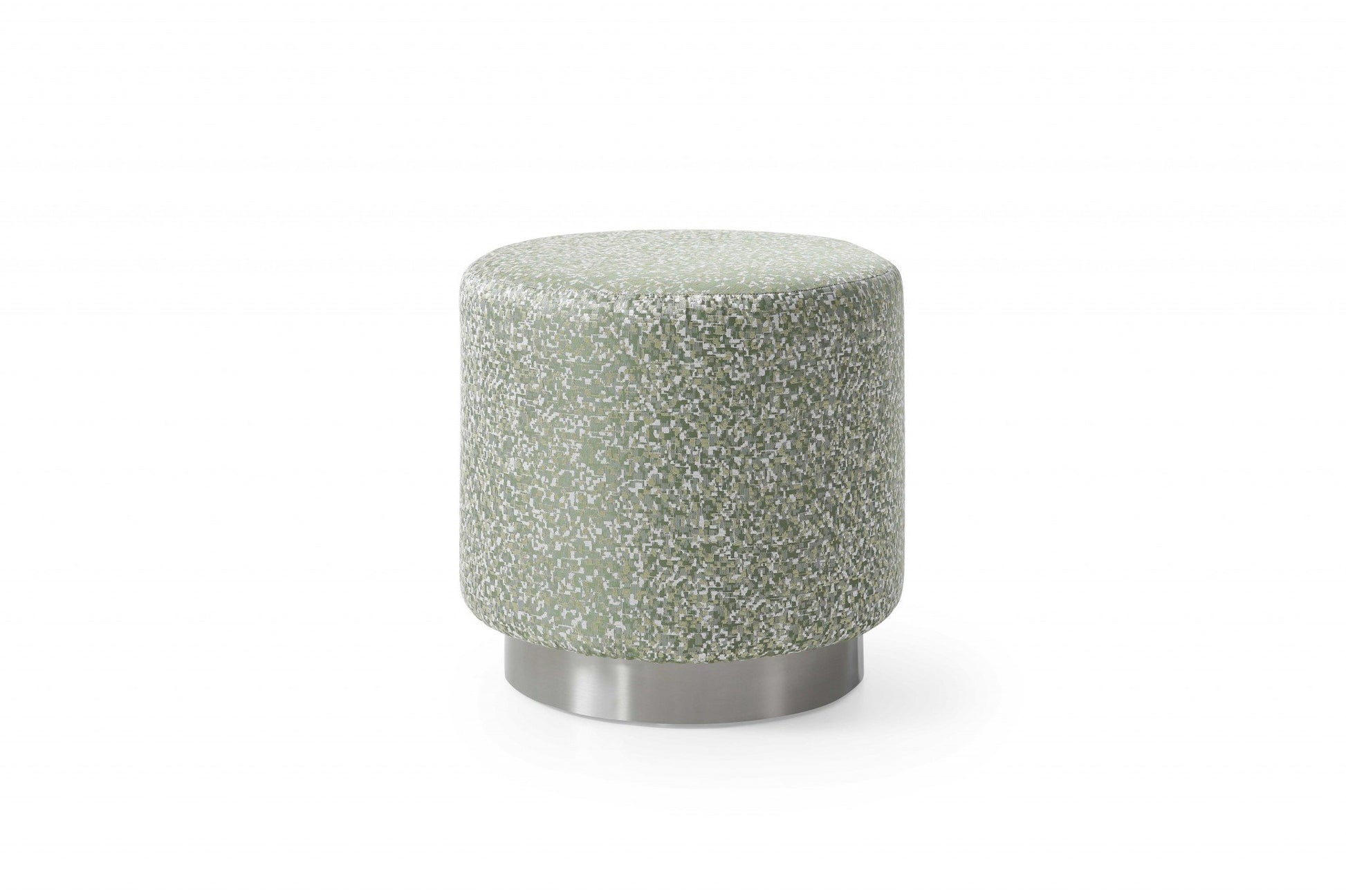Green textured stool with silver base on a white background