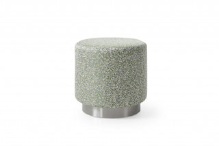 Green textured stool with silver base on a white background