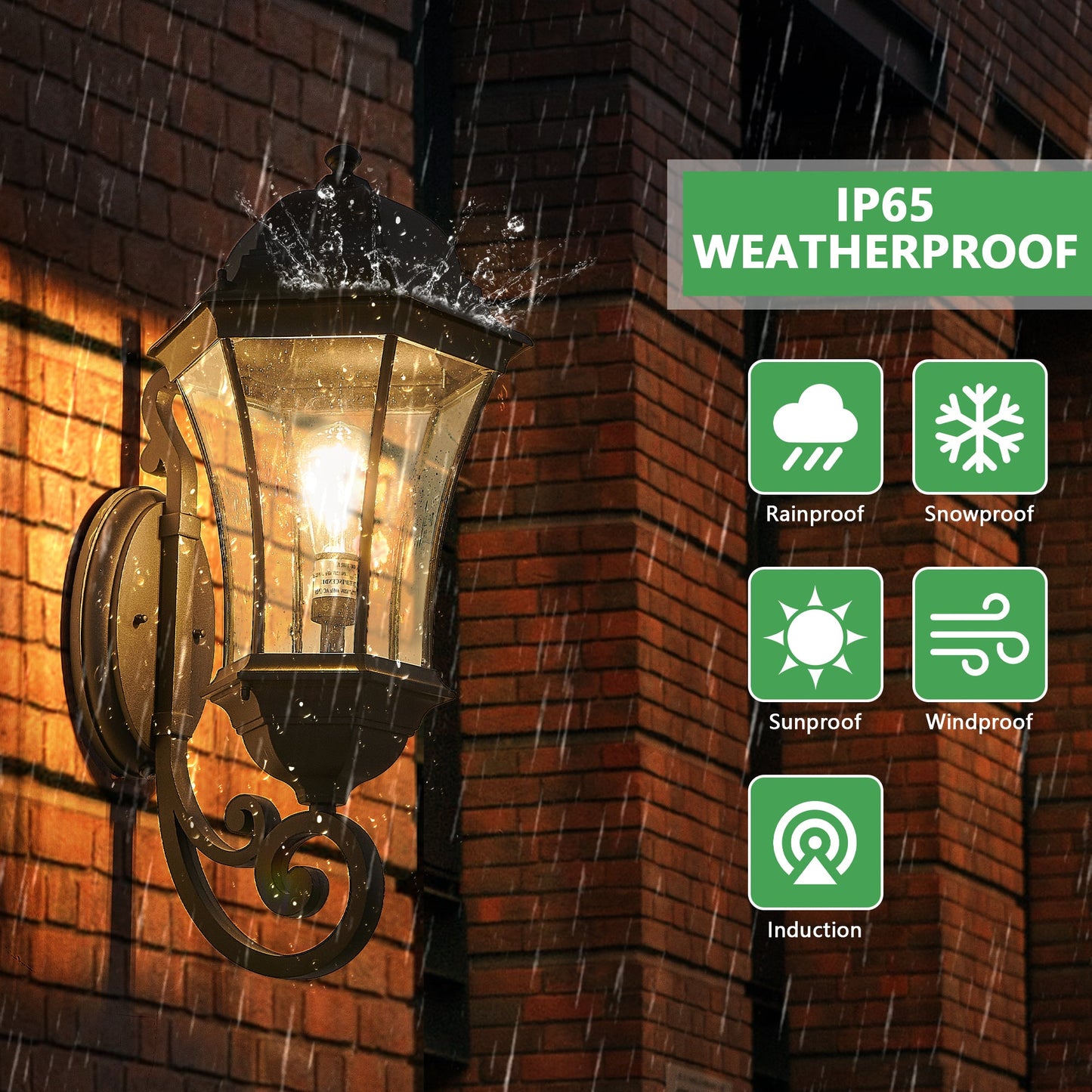 Black Outdoor Wall Lantern with Dusk to Dawn Sensor