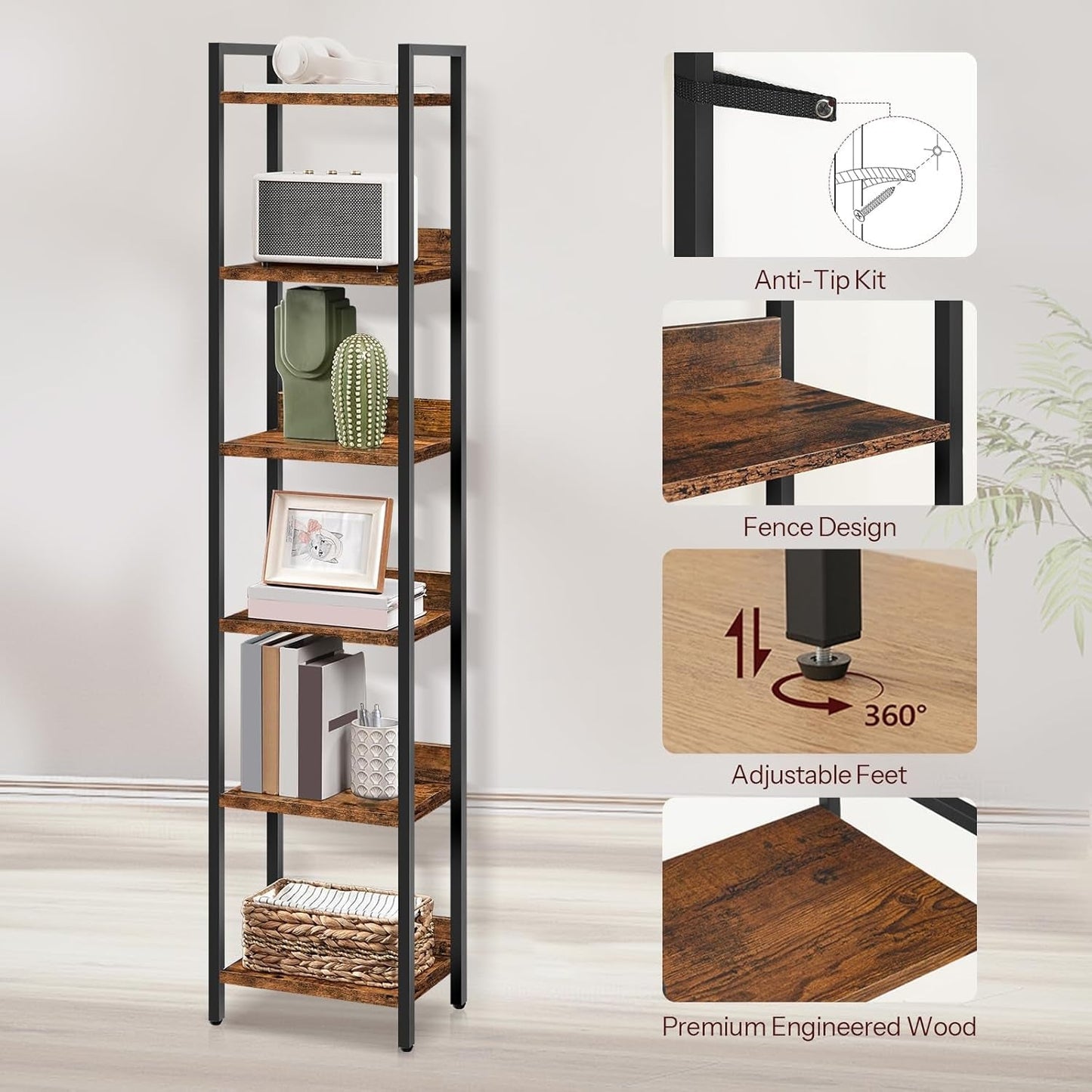 Sleek 6-Tier Bookcase