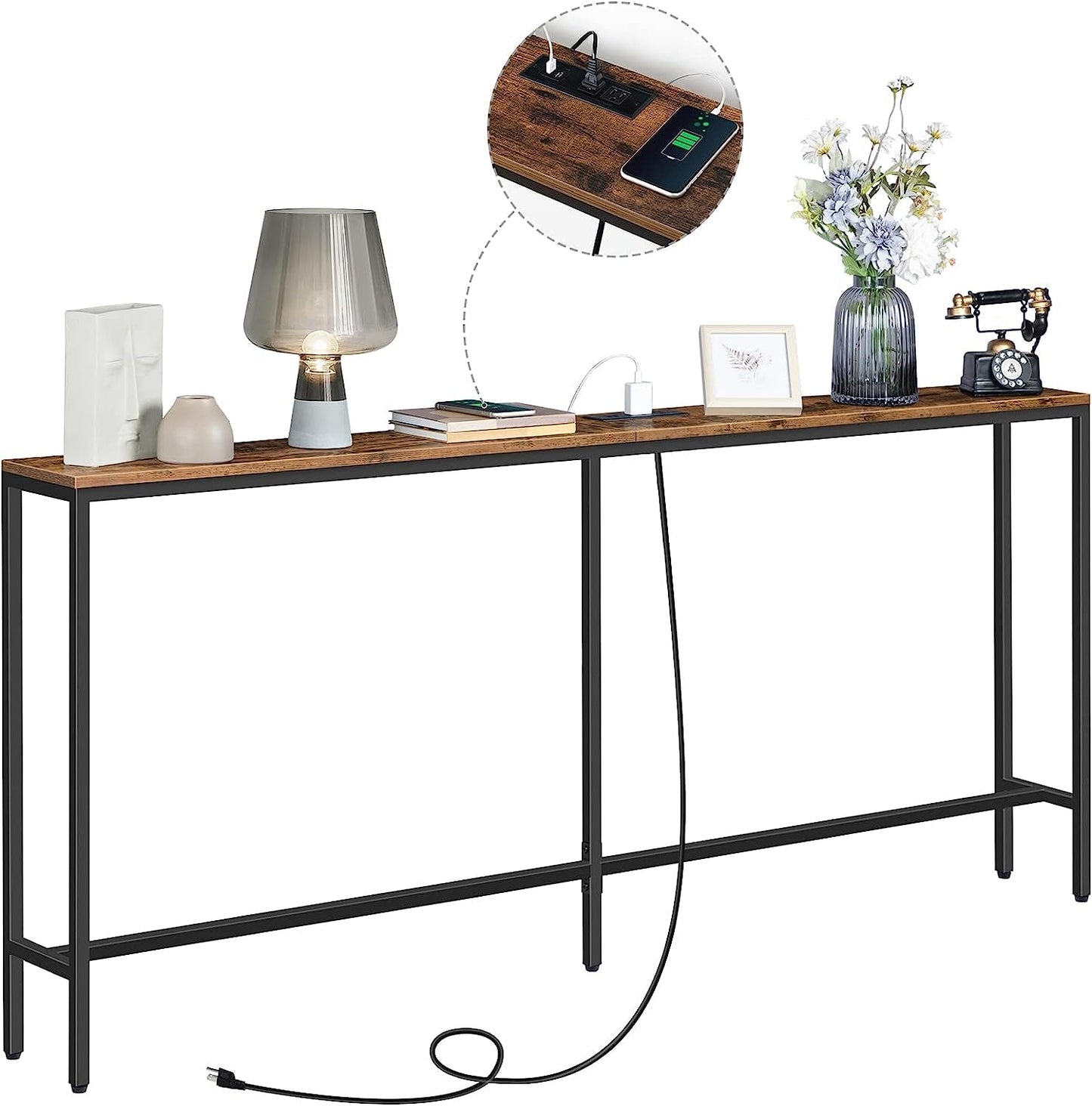 Industrial Sofa Table with Power and USB