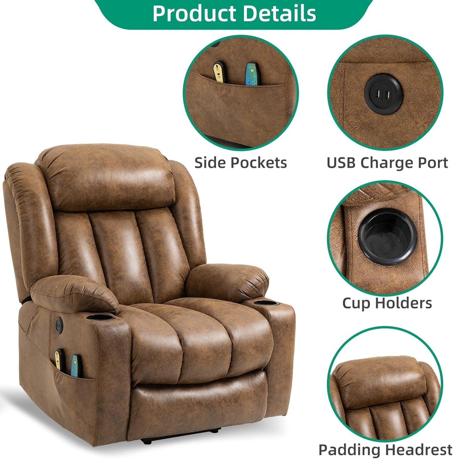 Tall Man Power Lift Recliner with Massage and Heat