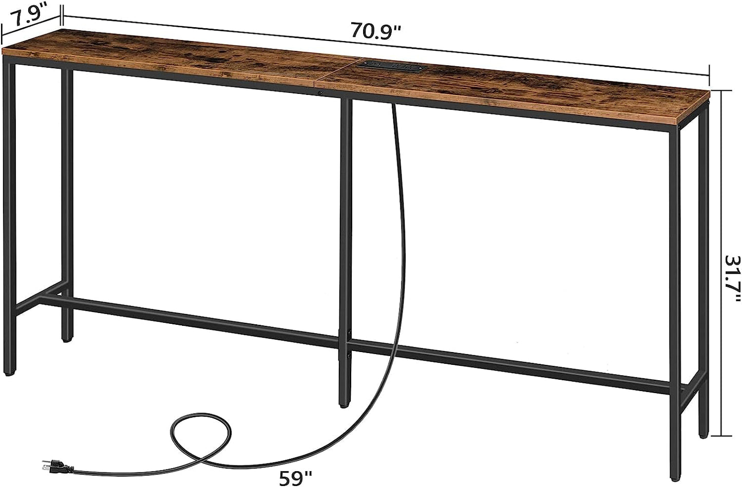 Industrial Sofa Table with Power and USB