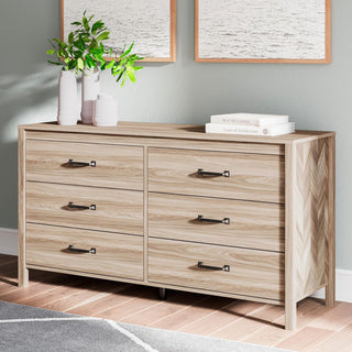 Chevron Mid-Century Modern 6 Drawer Dresser