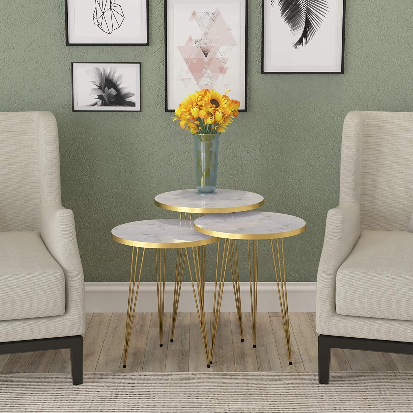 3 Nested Marble End Tables