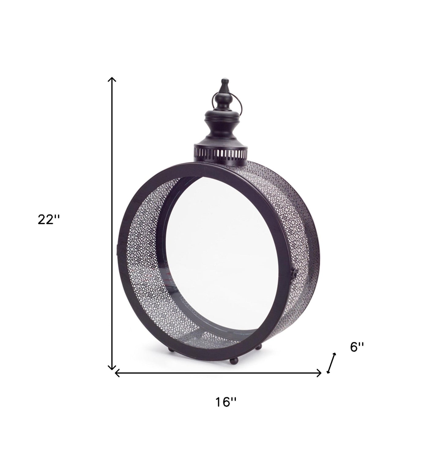 22" Black Distressed Metal Standing Lantern