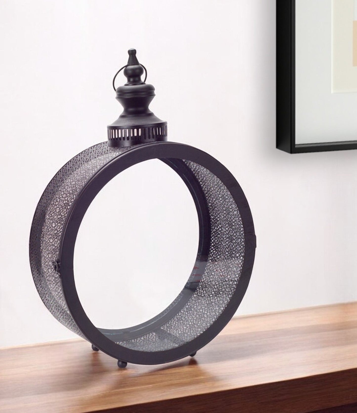 22" Black Distressed Metal Standing Lantern