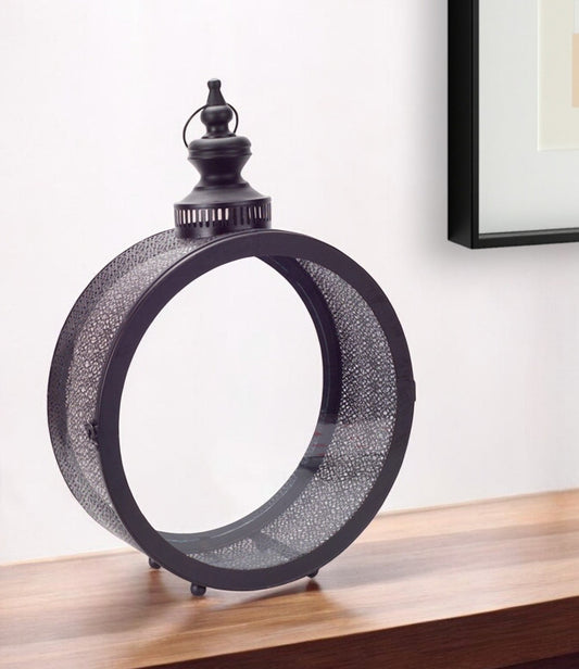 22" Black Distressed Metal Standing Lantern