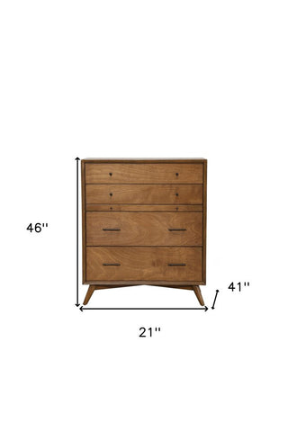 38" Brown Solid Wood Four Drawer Chest