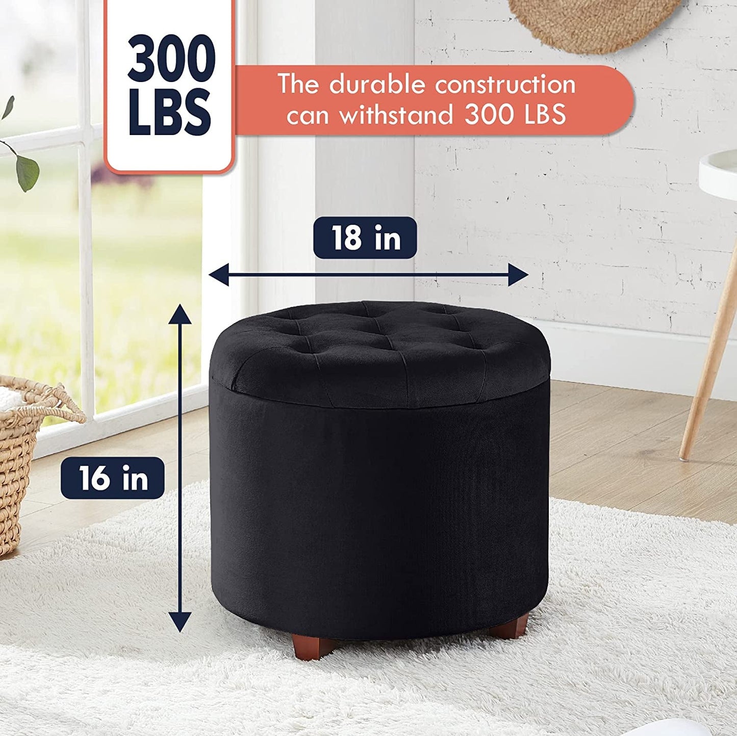 Black Velvet Tufted Storage Ottoman