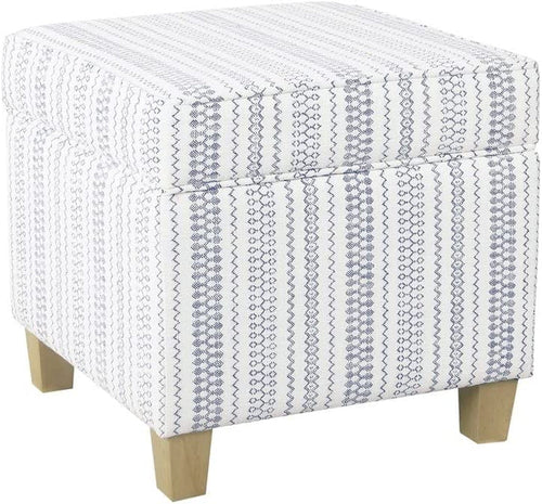 Farmhouse Blue Stripe Ottoman with Storage