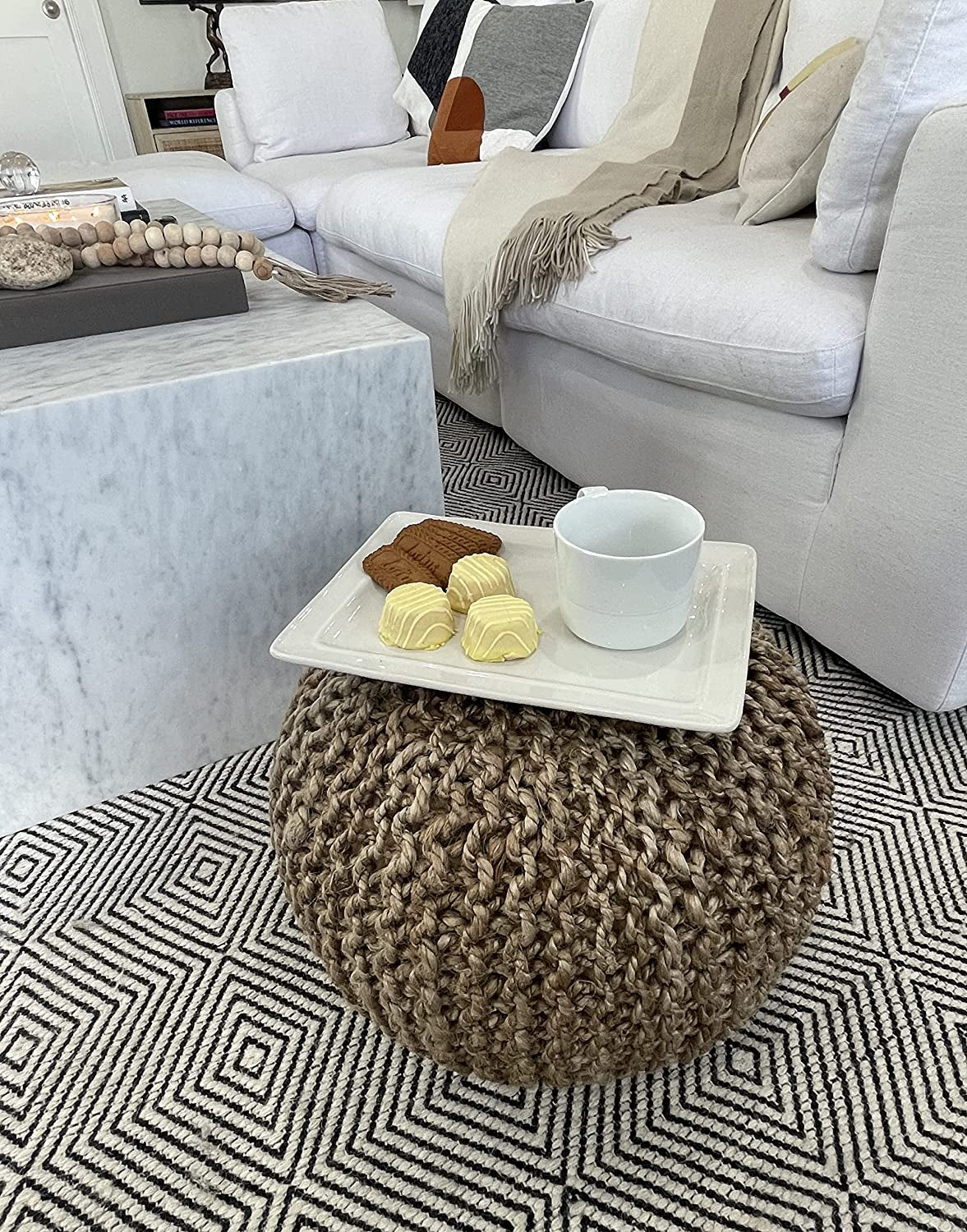 Natural Jute Braided Pouf