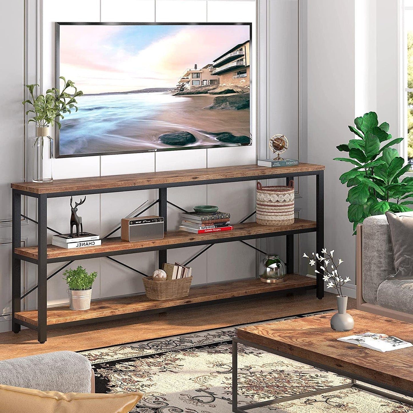 Sleek Sofa Table with Storage Shelves
