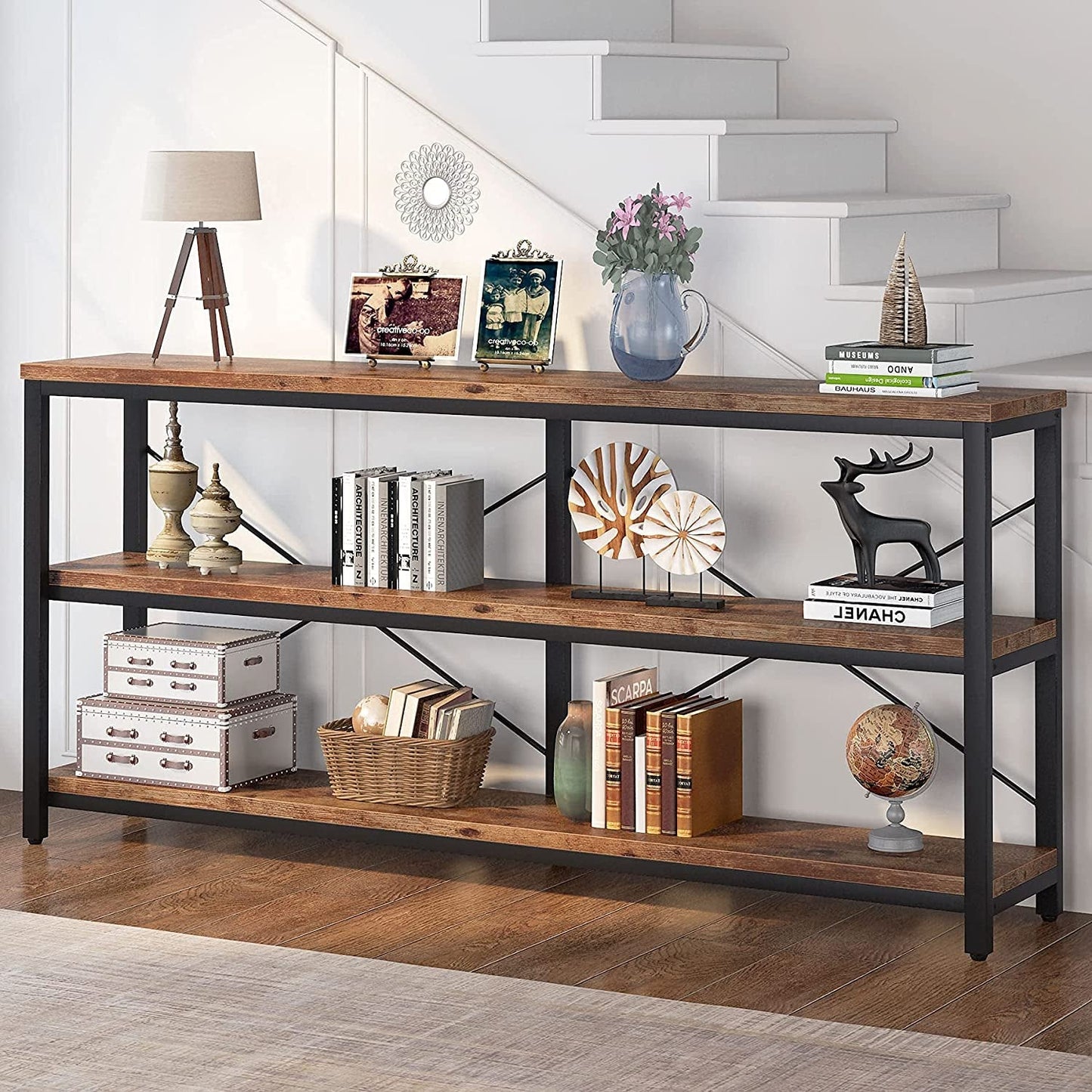 Sleek Sofa Table with Storage Shelves