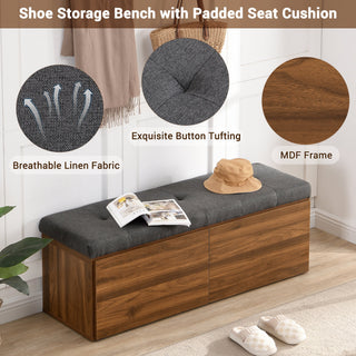 Tufted Chenille 49" Storage Bench with Adjustable Shelves