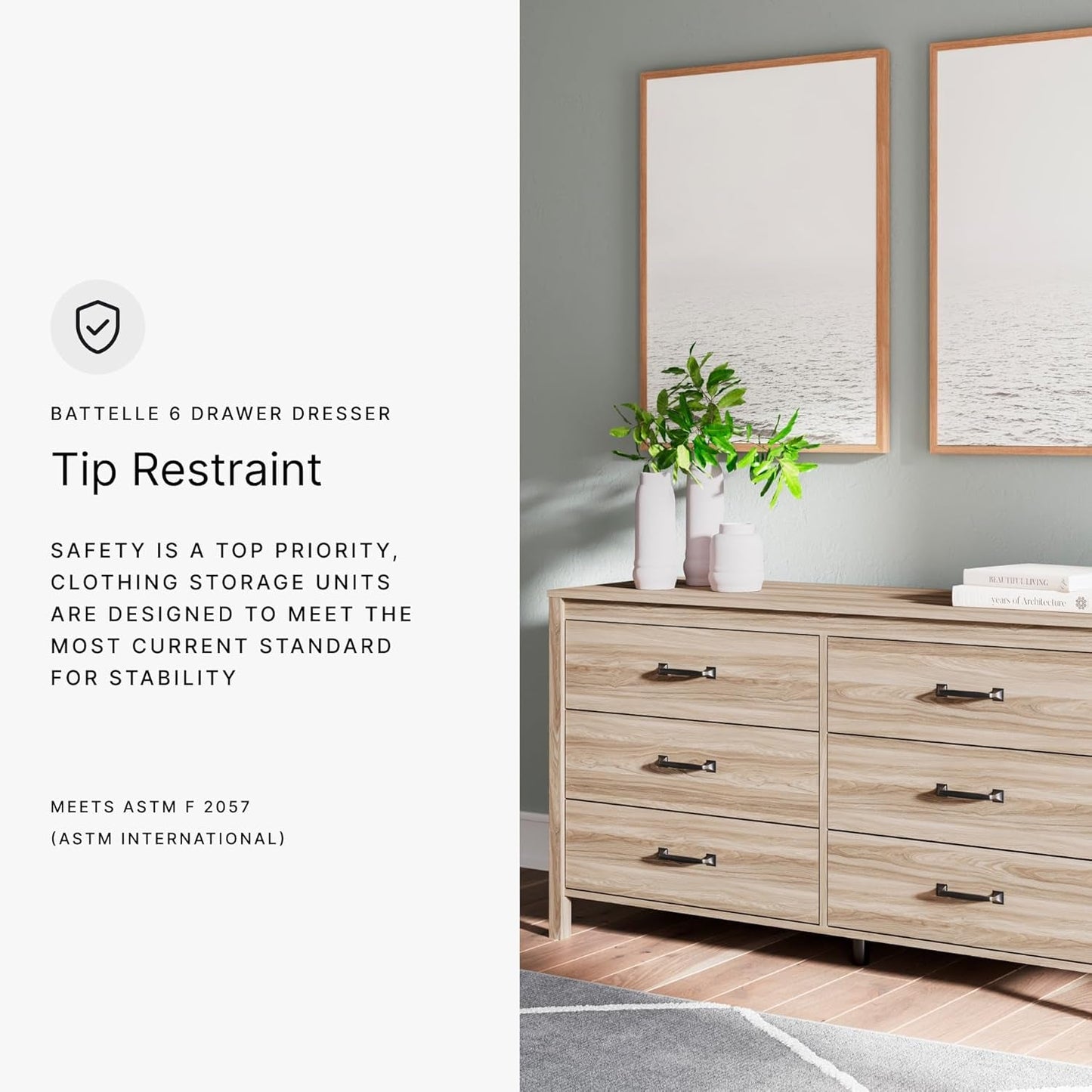 Chevron Mid-Century Modern 6 Drawer Dresser