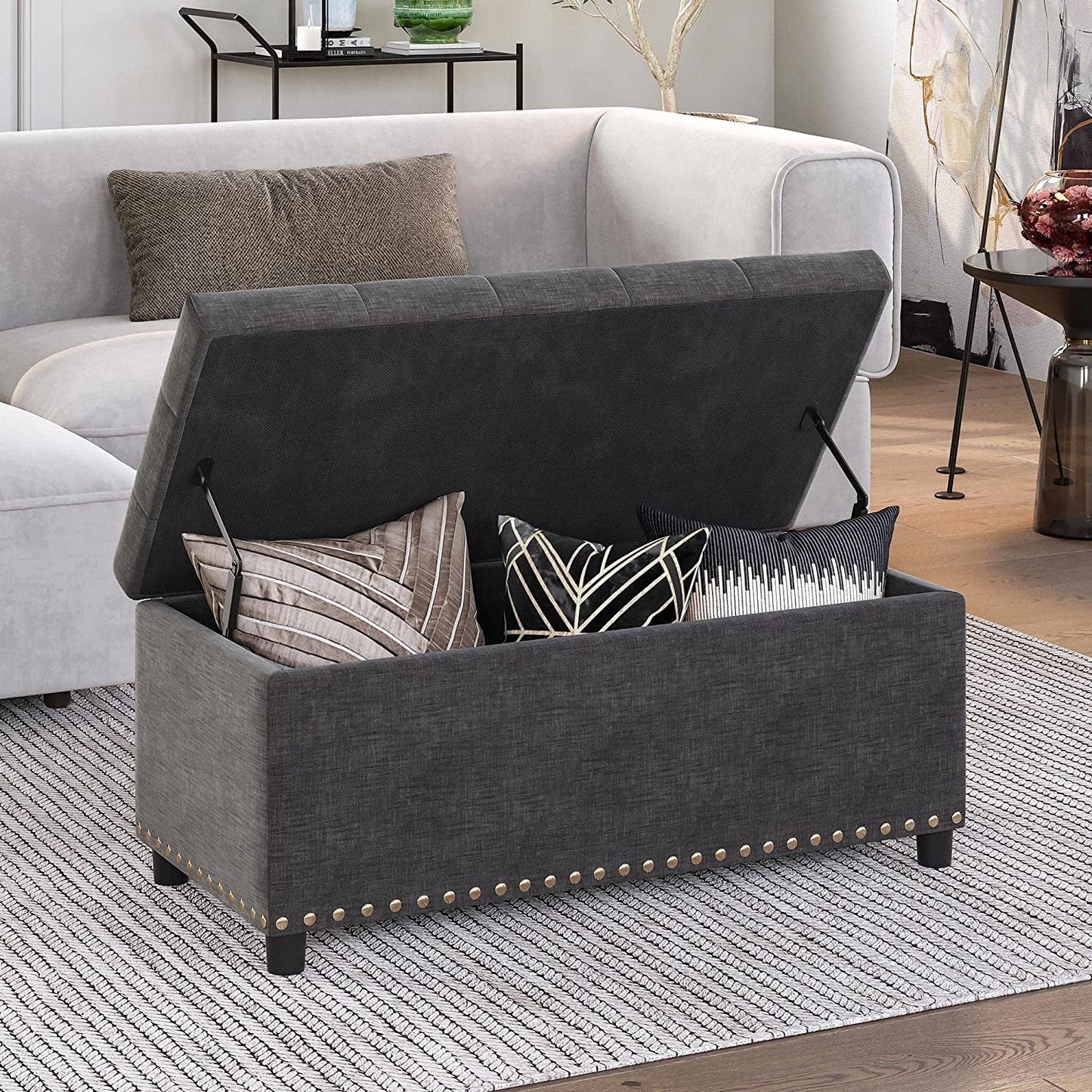 Button-Tufted Storage Ottoman